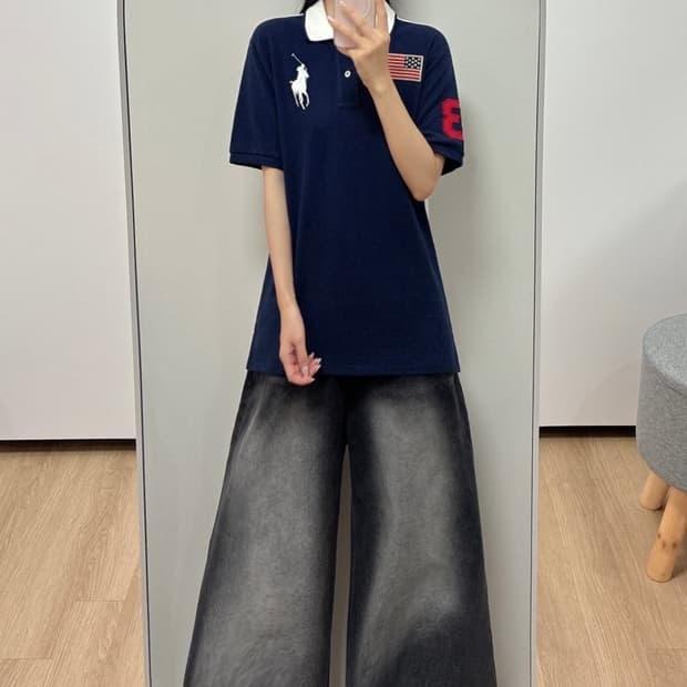 폴로 랄프로렌 빅포니 USA 성조기 네이비 카라 반팔 티셔츠