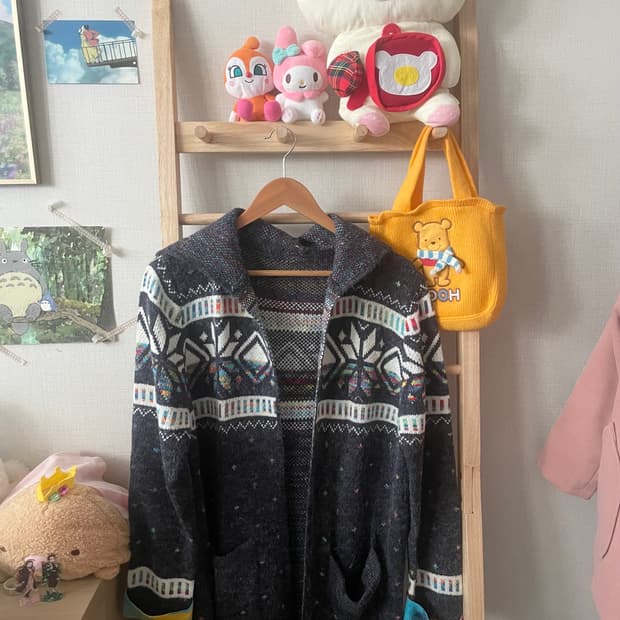 모리걸 빈티지 노르딕 롱 후드 가디건💙♥️