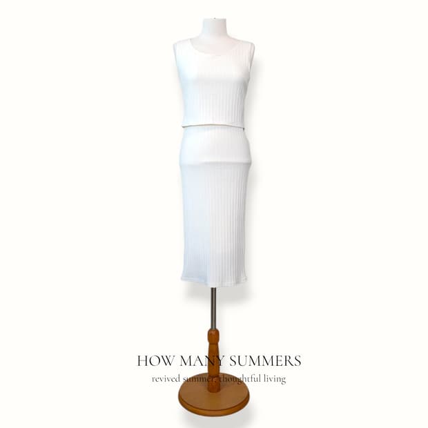 리엔다 리브 니트 롱 원피스 S 화이트 나시 H라인 골지