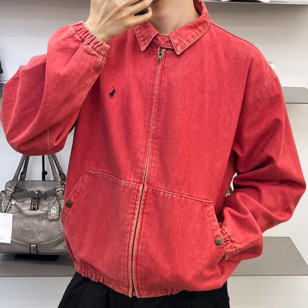 폴로랄프로렌 90s 레드 데님 봄버 자켓