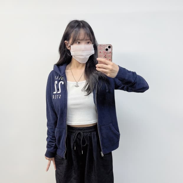 홀리스터 스몰 로고 후드집업 네이비