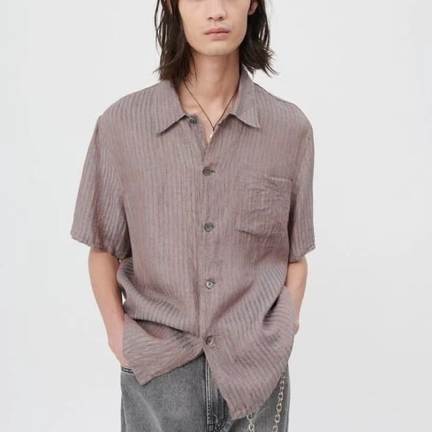 아워레가시 린넨 스트라이프 반팔 셔츠 size 50