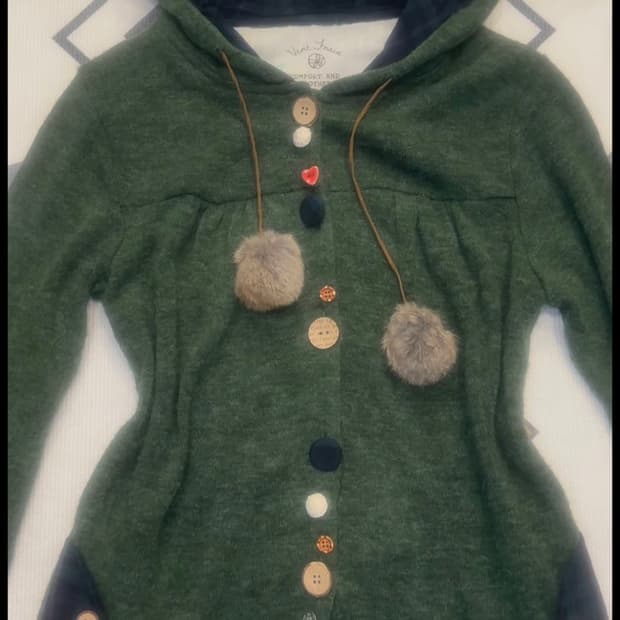 일본 빈티지 모리걸 단추 초록모리 셔링 후드 가디건 동물의 숲