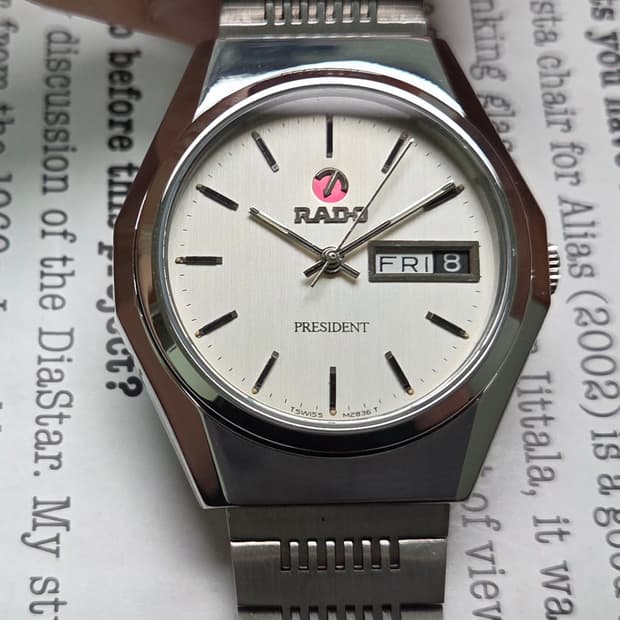 빈티지 라도 프레지던트 순정 실버판 데이데이트 오토매틱 브레이슬릿 ver