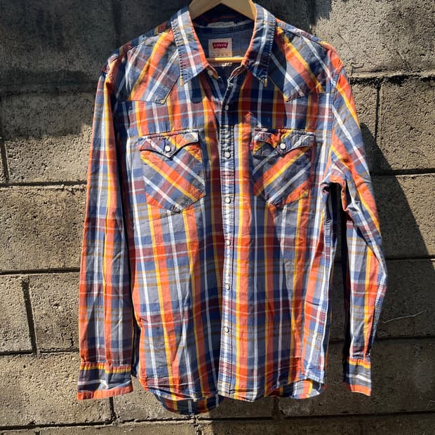 빈티지 Levi’s 웨스턴 체크 패턴 셔츠 XL