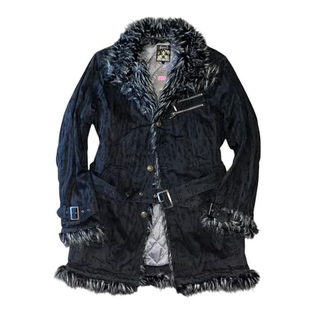 Spiralh 트리밍퍼 벨트 롱 자켓 펑크갸루y2k