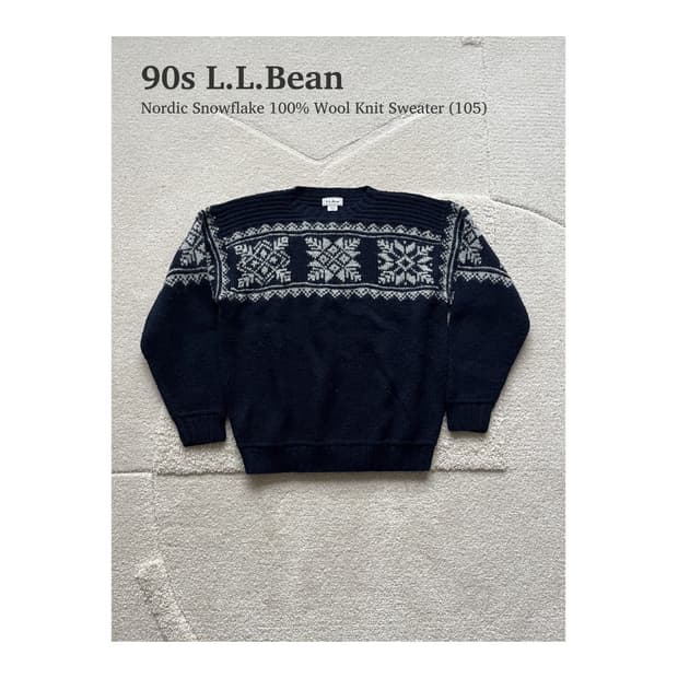 90s 엘엘빈 노르딕 스노우플레이크 100% 울 니트 스웨터 (105)