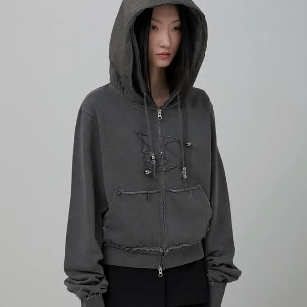 플레어업 레이어드 집업 후디 차콜