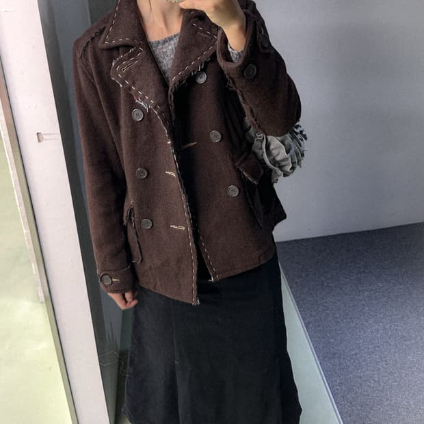 brown stitch double wool short jacket