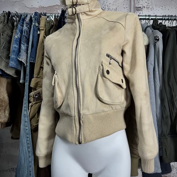 Cropped Suede Zip-Up Jacket