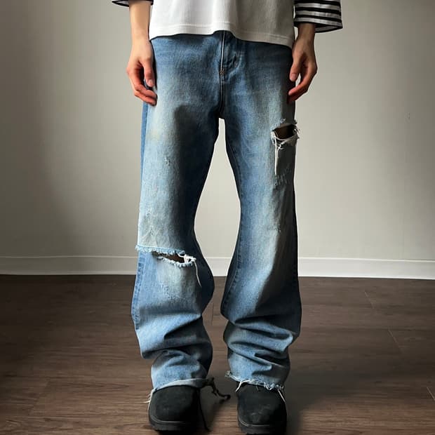 Jeansis 스톤 워시드 플레어 진