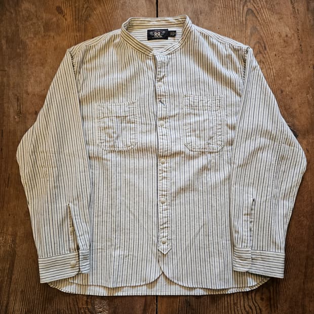 더블알엘 인디고 코튼 스트라이프 셔츠 