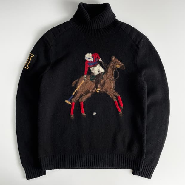 Polo  폴로 랄프로렌 블랙 빅 홀스 램스울 터틀넥 니트