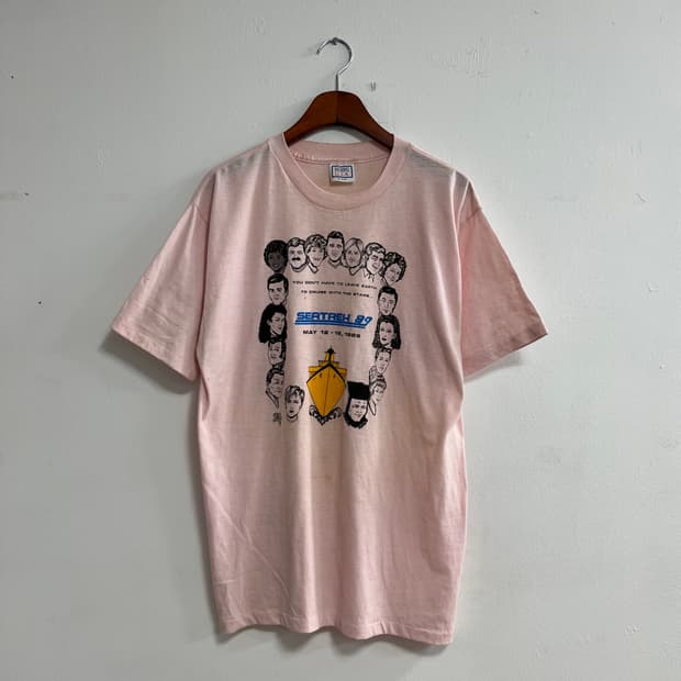 빈티지 80s SEATREK 89 핑크 반팔 티셔츠