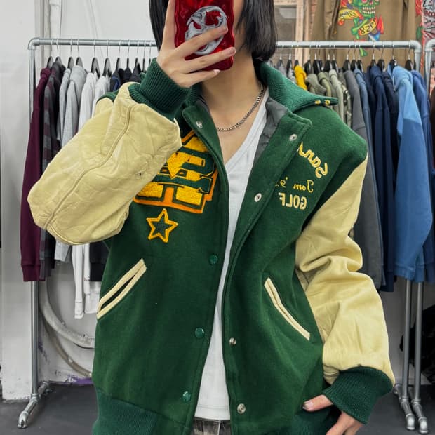 VTG 레더암 울 바시티 자켓