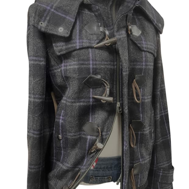 딥차콜&퍼플체크 더블 후드자켓