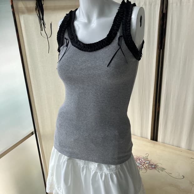 gray ribbon frill slim fit sleeveless