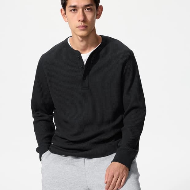 유니클로 와플 헨리넥 블랙, 네이비, 차콜 m