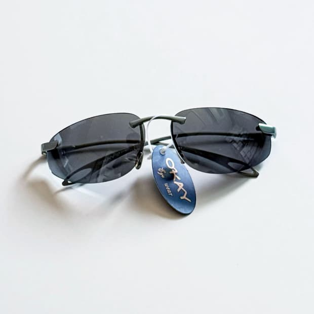 90s OKAY EYEWEAR 블루 그레이 메탈 무테 스퀘어 빈티지 선글