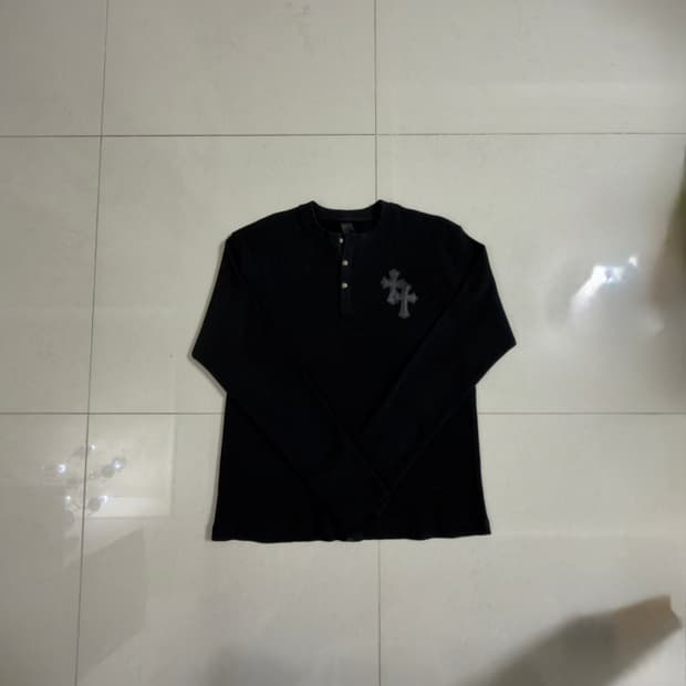 크롬하츠 레더패치 와플 헨리넥 니트 블랙 L사이즈