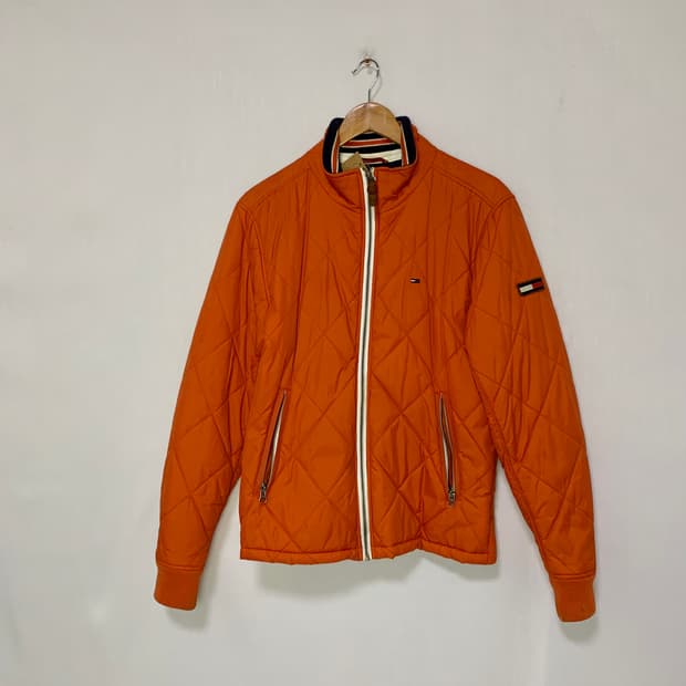 타미힐피거 퀼팅 점퍼 오렌지 경량 패딩 M