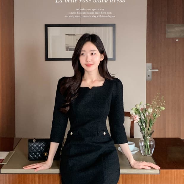 프롬데이원 Made 에뚜왈 트임스퀘어 트위드원피스 +5cm기장추가 하객룩