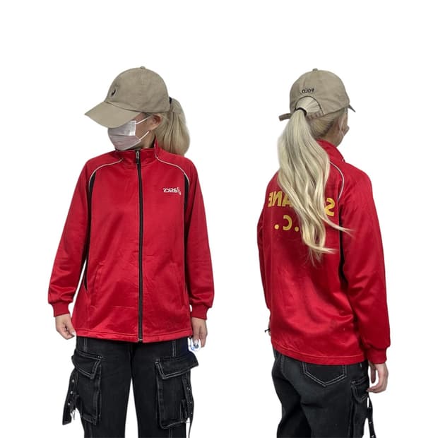 아식스 레드 빅 로고 프린팅 올드스쿨 트랙탑 져지 