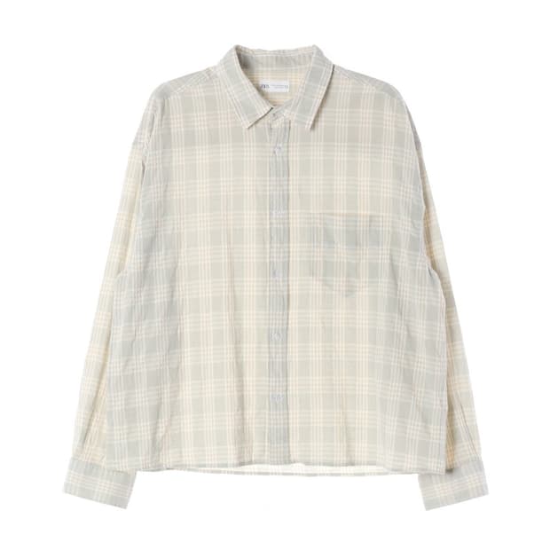 ZARA 라이트 베이지 미니멀 체크 셔츠 XL