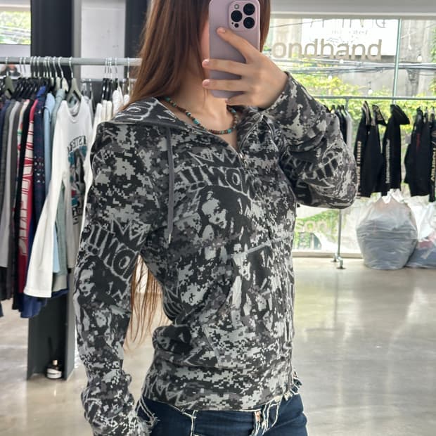 히스테릭글래머 히스걸 모자이크블럭 카툰 후드집업