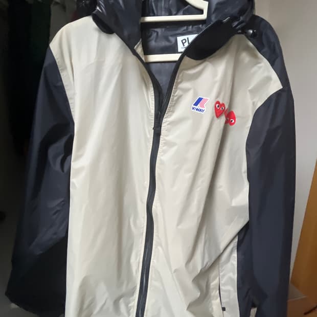 플레이 꼼데가르송 까웨 풀 집 자켓 베이지 블랙 Xl