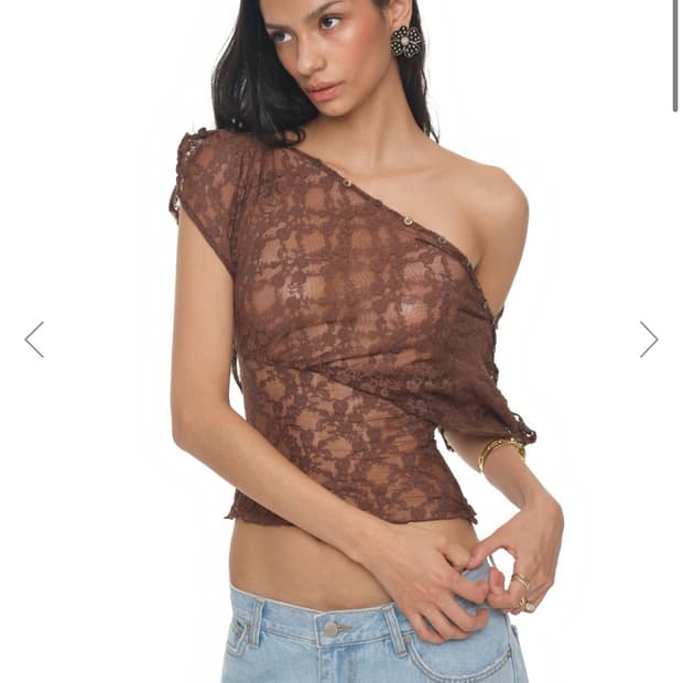 TOOMUCHTAX LACE BUTTON TOP (BROWN)