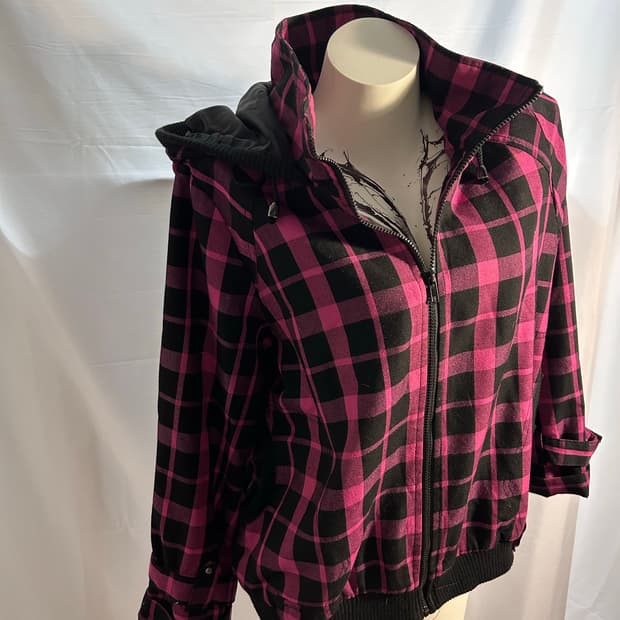 gal pink check hoodie jacket