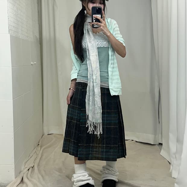 빈티지 민트 체크 모리걸 하구미 코디세트 