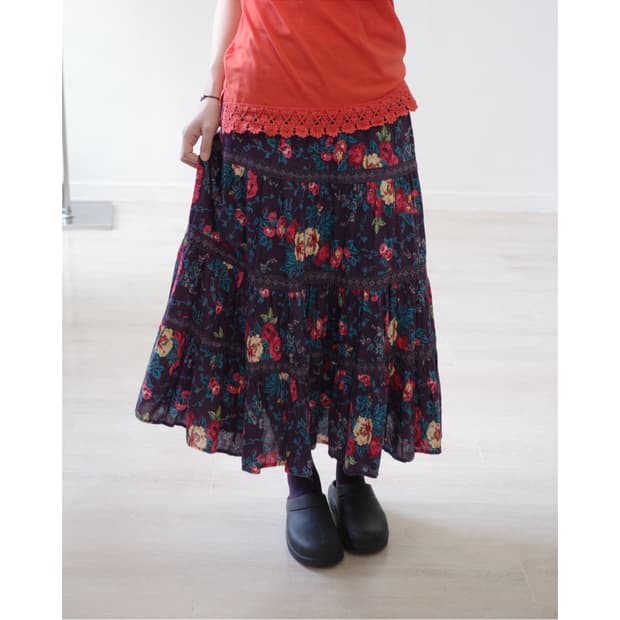 Bohemian ethnic floral loose-fit skirt