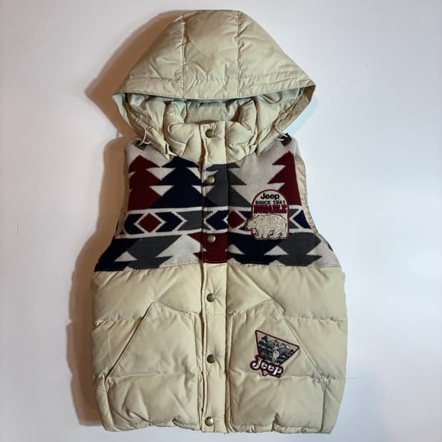 Jeep 지프 패턴 니트 믹스 패딩 후드 베스트
