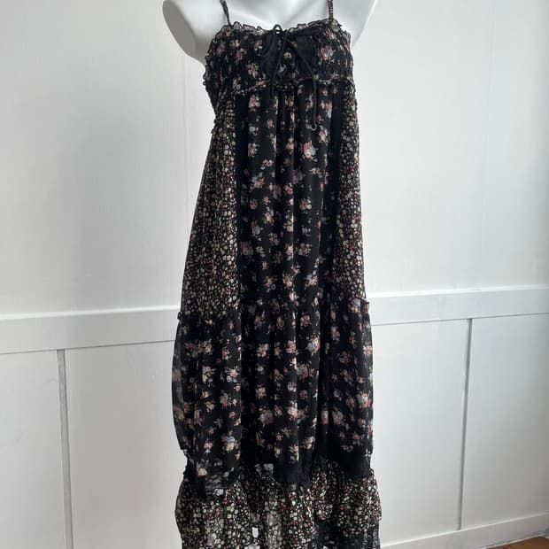 플라워 블랙 레이스 롱 원피스