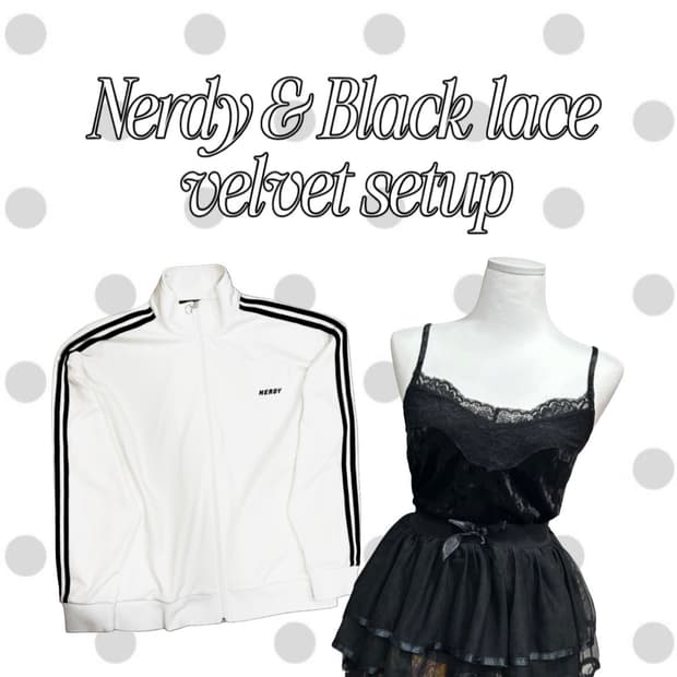 [셋업] 널디 흰검 져지 블랙 벨벳 레이스 일본빈티지