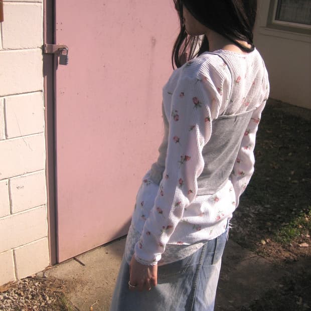 [Hanes] floral waffle Long Sleeve