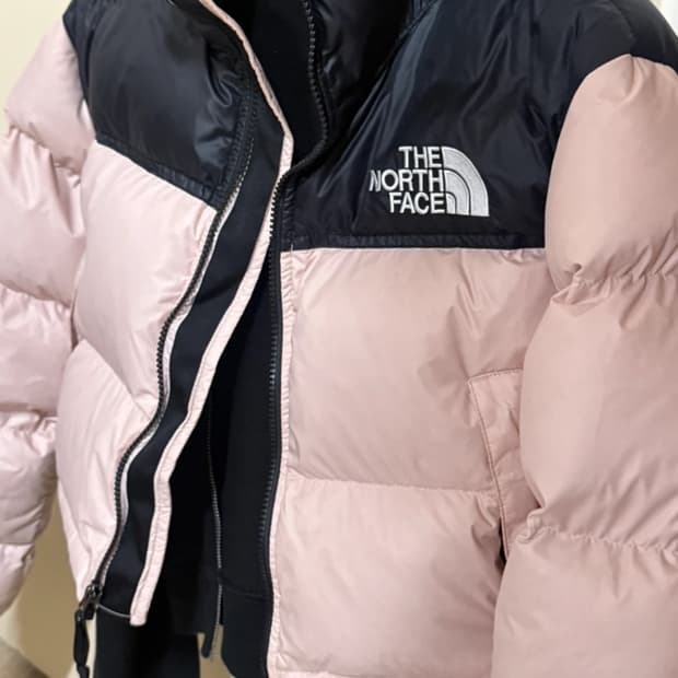 노스페이스 눕시 숏패딩 xs 모스핑크 