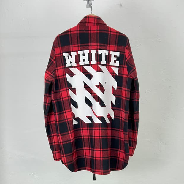 오프화이트 14aw 애로우 플란넬 롱 레드 셔츠