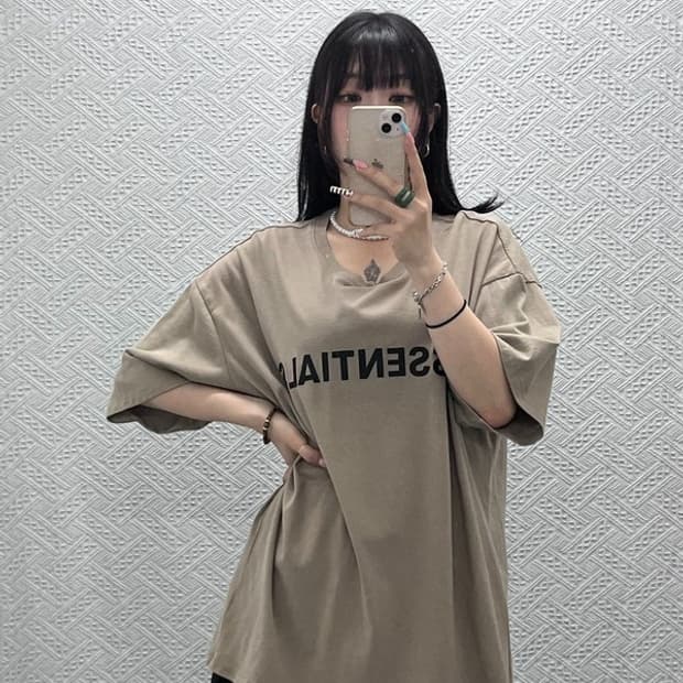 피어오브갓 에센셜 빈티지 캐주얼 오버핏 오트밀 반팔티 XL C13121