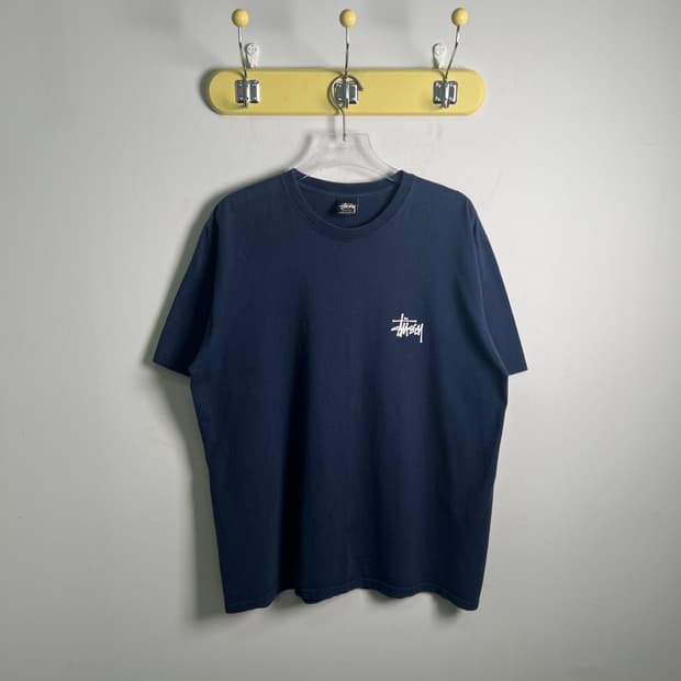 stussy 스투시 베이직 로고 네이비 반팔 티셔츠 L