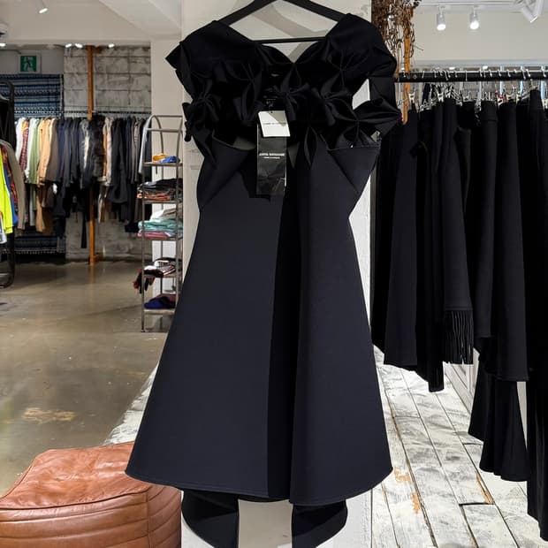 준야 와타나베 블랙 나일론 스컬프쳐 드레스