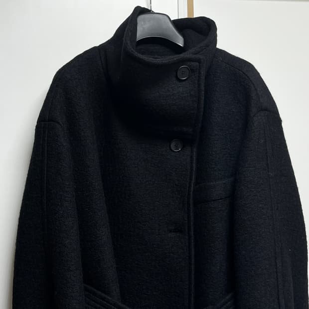 루에브르 하이넥 롱코트 블랙 S