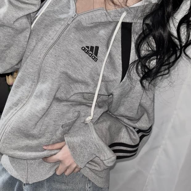 🐰아디다스 그레이 코튼 데일리 후드집업🪽