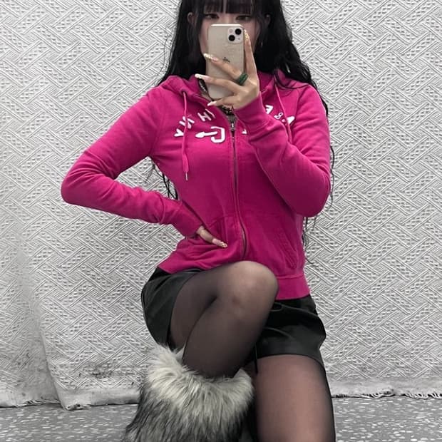 아베크롬비 Y2K 00's 키치 갸루 핫핑크 후드집업 S C09973