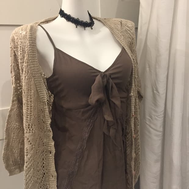 JPN Vintage 히메갸루 모리걸 브라운 쉬폰 슬리브리스