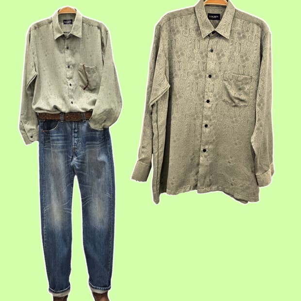 LOGRES 그린 자가드 셔츠 블라우스 