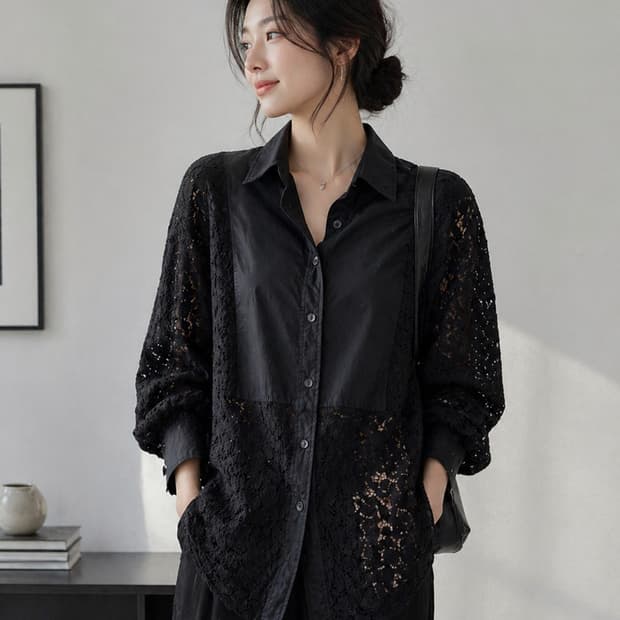 GAP 갭 레이스 믹스 오버사이즈 빅 셔츠