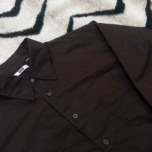 [L]유니클로U 오버핏 투포켓 셔츠/안감기모/브라운